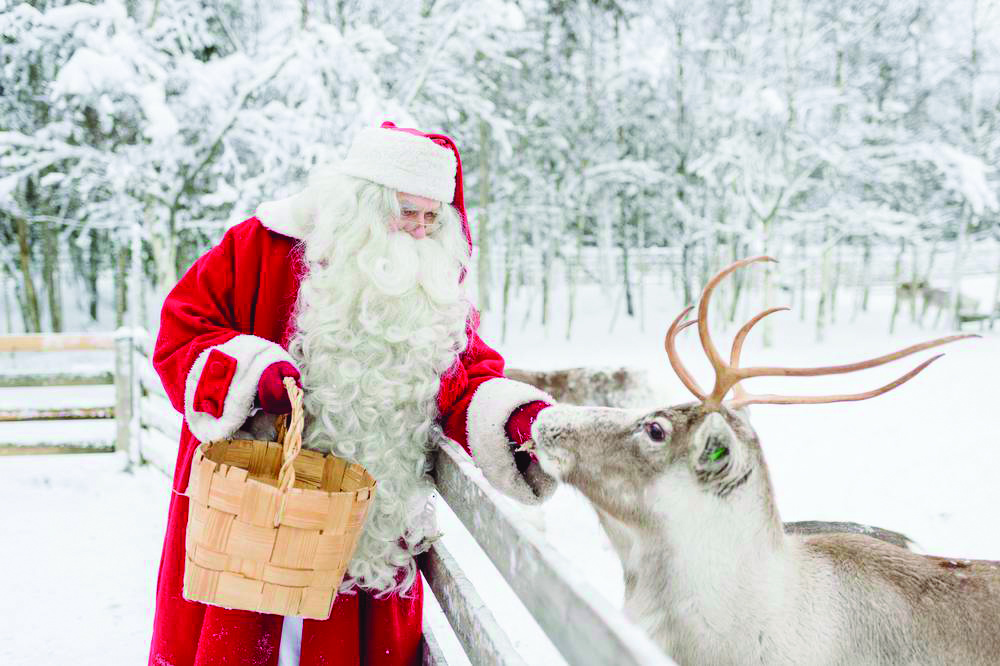 santa feeding reindeer